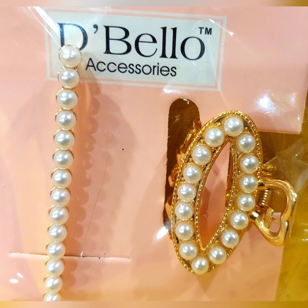 D’BELLO OVAL AND LONG STRAIGHT PEARL HAIR CLIP SET